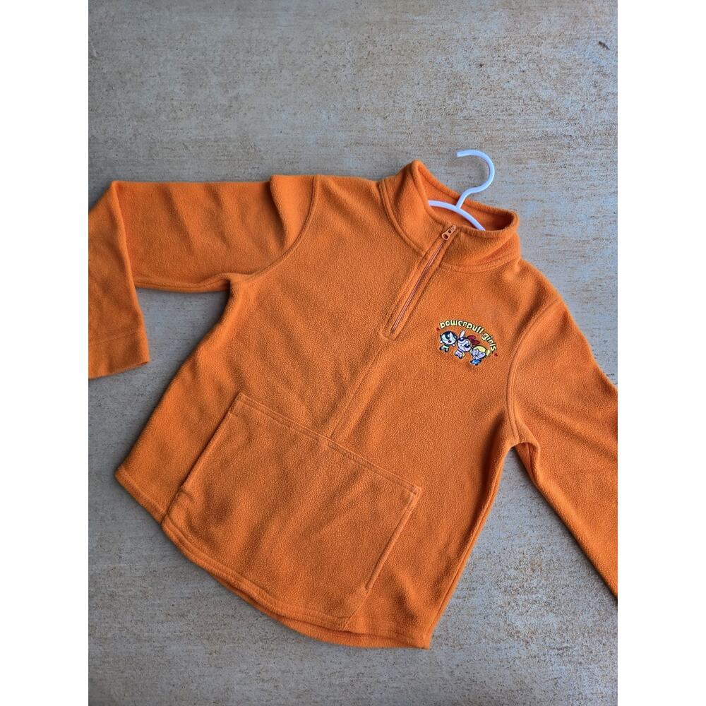 VTG 2000 Cartoon Network Powerpuff Girls Orange Fleece 1/4 Zip Sweatshirt Kids M